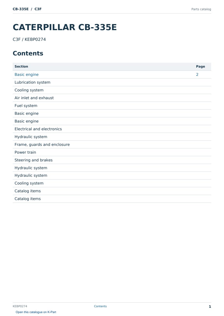 Caterpillar CB-335E S/N C3F Partsbook KEBP0274 (English) - sample page 1 of 10 Caterpillar CB-335E S/N C3F Partsbook KEBP0274 (English) - sample page 1 of 10