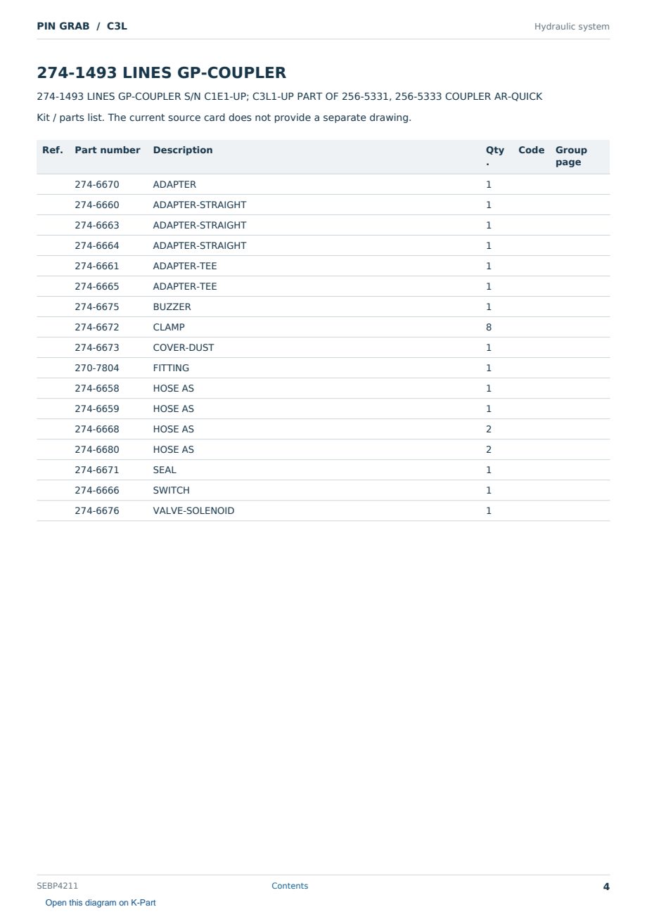 Caterpillar PIN GRAB S/N C3L Partsbook SEBP4211 (English) - sample page 4 of 8 Caterpillar PIN GRAB S/N C3L Partsbook SEBP4211 (English) - sample page 4 of 8