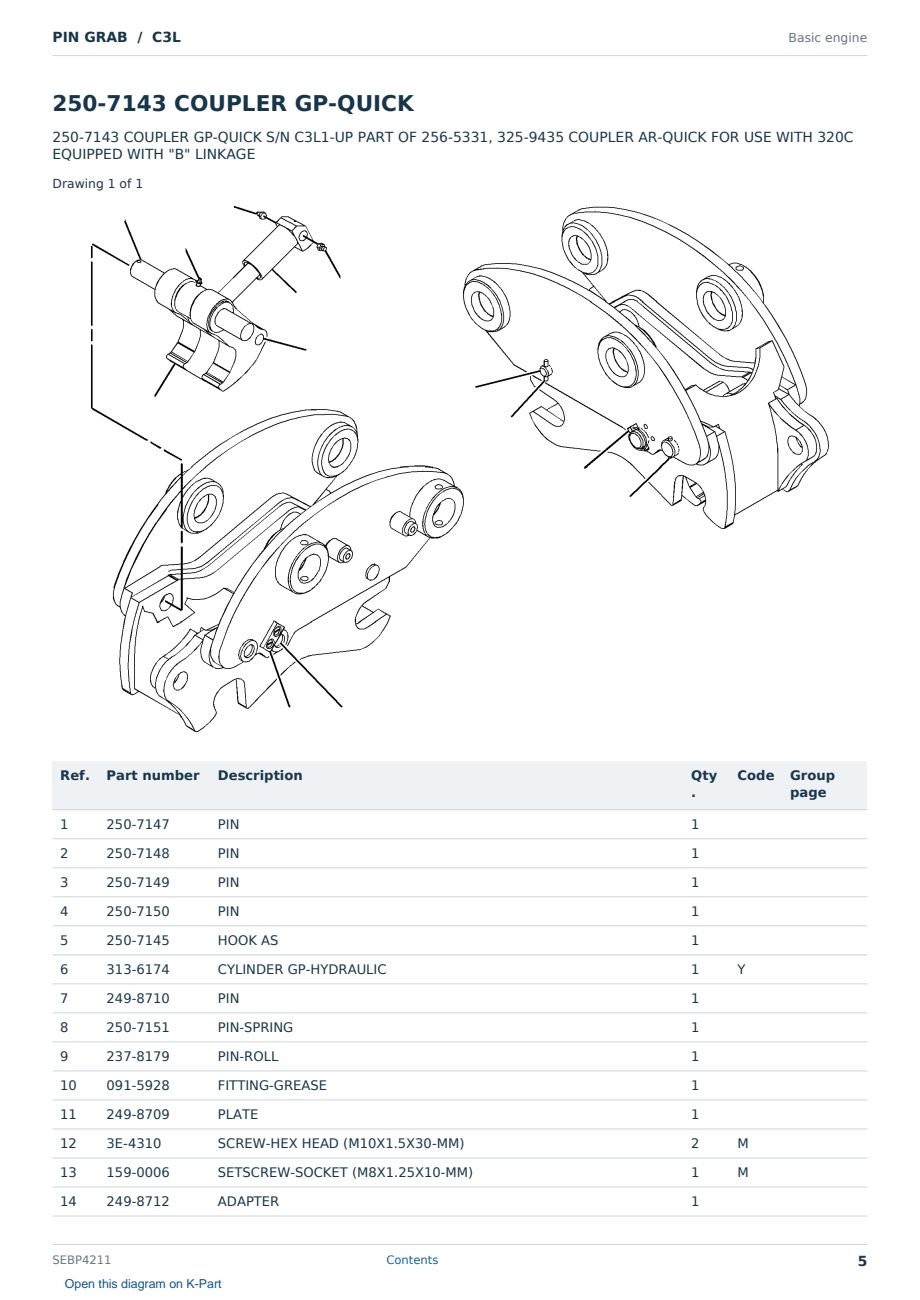 Caterpillar PIN GRAB S/N C3L Partsbook SEBP4211 (English) - sample page 5 of 8 Caterpillar PIN GRAB S/N C3L Partsbook SEBP4211 (English) - sample page 5 of 8