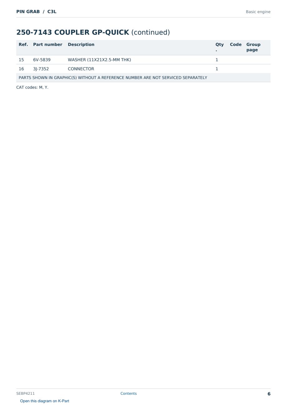 Caterpillar PIN GRAB S/N C3L Partsbook SEBP4211 (English) - sample page 6 of 8 Caterpillar PIN GRAB S/N C3L Partsbook SEBP4211 (English) - sample page 6 of 8