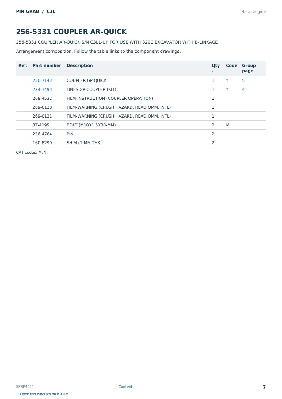 Caterpillar PIN GRAB S/N C3L Partsbook SEBP4211 (English) - sample page 7 of 8 Caterpillar PIN GRAB S/N C3L Partsbook SEBP4211 (English) - sample page 7 of 8