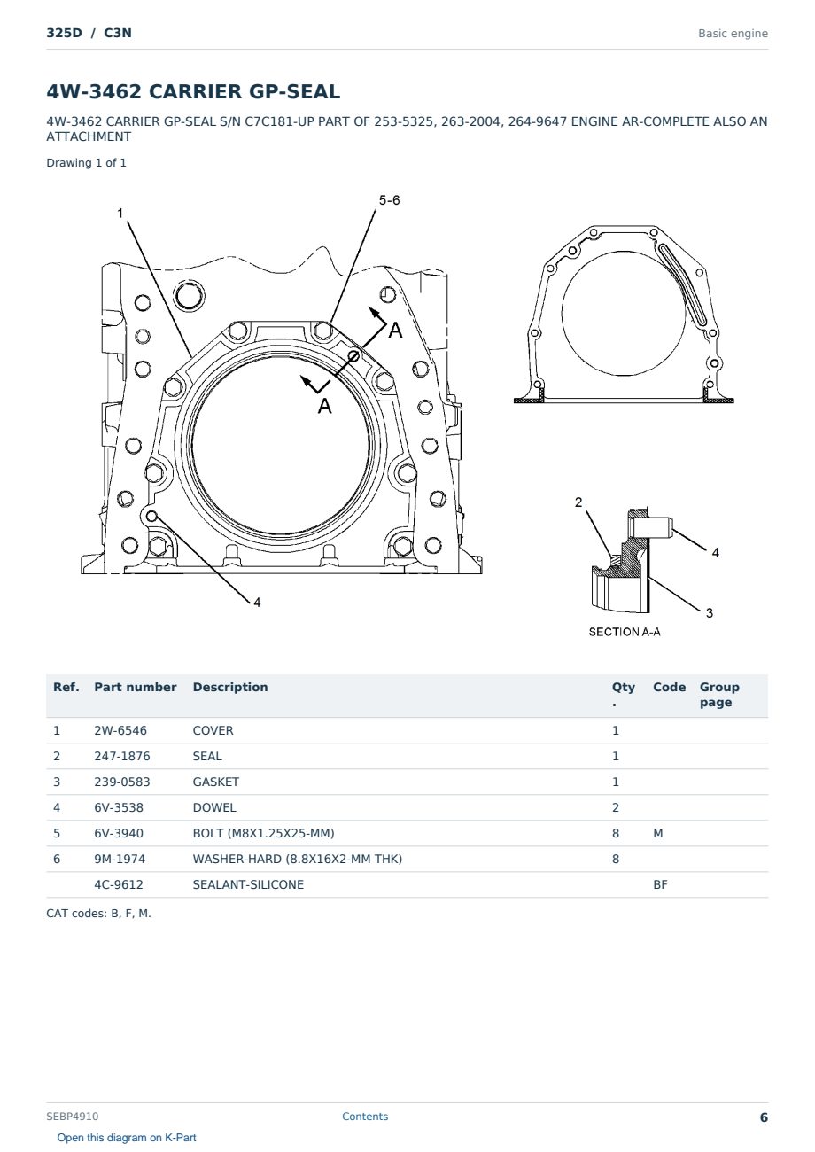 Caterpillar 325D S/N C3N Partsbook SEBP4910 (English) - sample page 6 of 10 Caterpillar 325D S/N C3N Partsbook SEBP4910 (English) - sample page 6 of 10