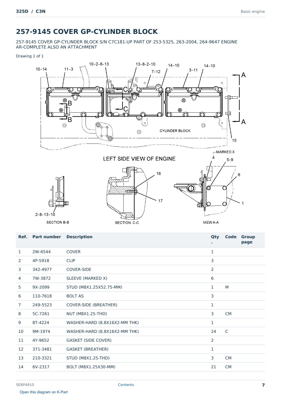 Caterpillar 325D S/N C3N Partsbook SEBP4910 (English) - sample page 7 of 10 Caterpillar 325D S/N C3N Partsbook SEBP4910 (English) - sample page 7 of 10