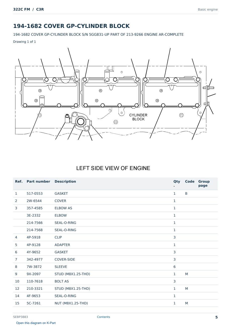 Caterpillar 322C FM S/N C3R Partsbook SEBP3883 (English) - sample page 5 of 10 Caterpillar 322C FM S/N C3R Partsbook SEBP3883 (English) - sample page 5 of 10