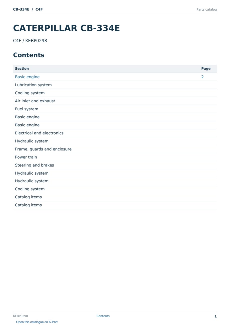 Caterpillar CB-334E S/N C4F Partsbook KEBP0298 (English) - sample page 1 of 10 Caterpillar CB-334E S/N C4F Partsbook KEBP0298 (English) - sample page 1 of 10