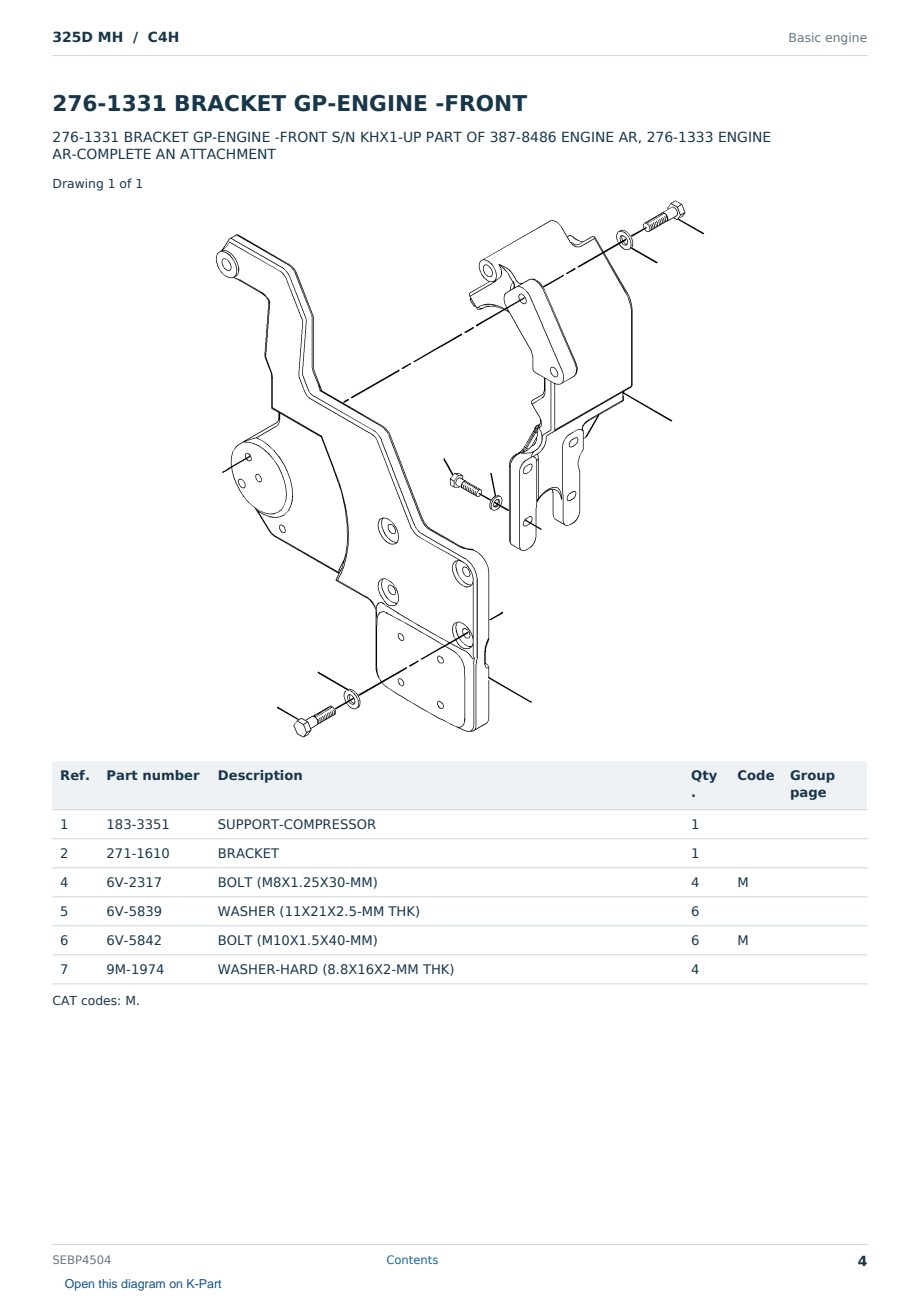 Caterpillar 325D MH S/N C4H Partsbook SEBP4504 (English) - sample page 4 of 10 Caterpillar 325D MH S/N C4H Partsbook SEBP4504 (English) - sample page 4 of 10