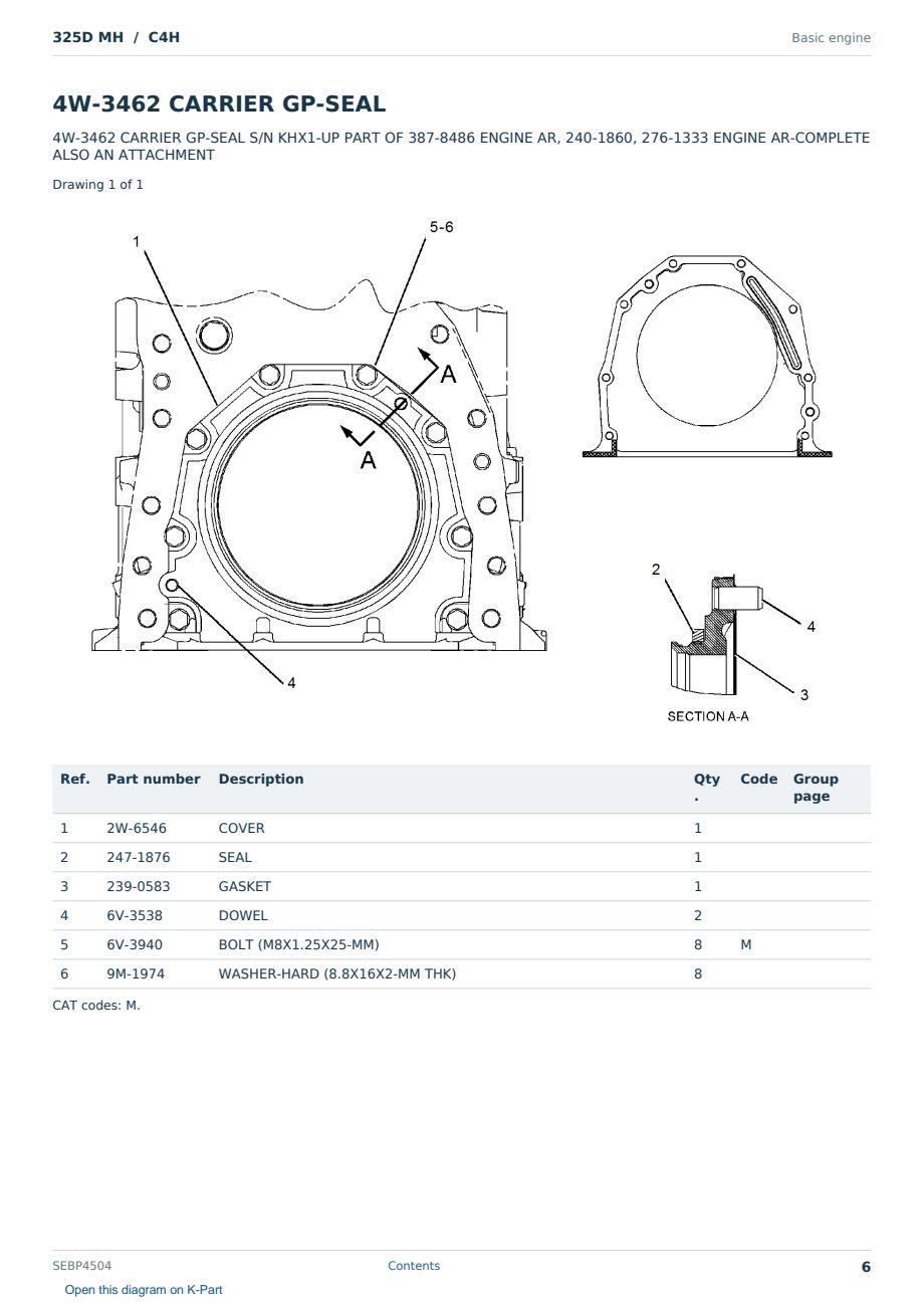 Caterpillar 325D MH S/N C4H Partsbook SEBP4504 (English) - sample page 6 of 10 Caterpillar 325D MH S/N C4H Partsbook SEBP4504 (English) - sample page 6 of 10