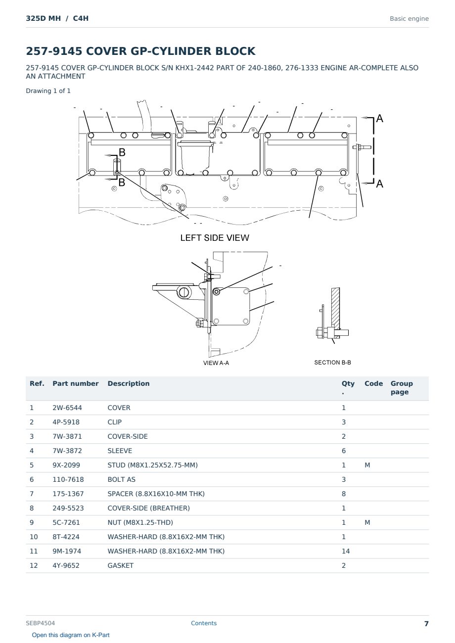 Caterpillar 325D MH S/N C4H Partsbook SEBP4504 (English) - sample page 7 of 10 Caterpillar 325D MH S/N C4H Partsbook SEBP4504 (English) - sample page 7 of 10