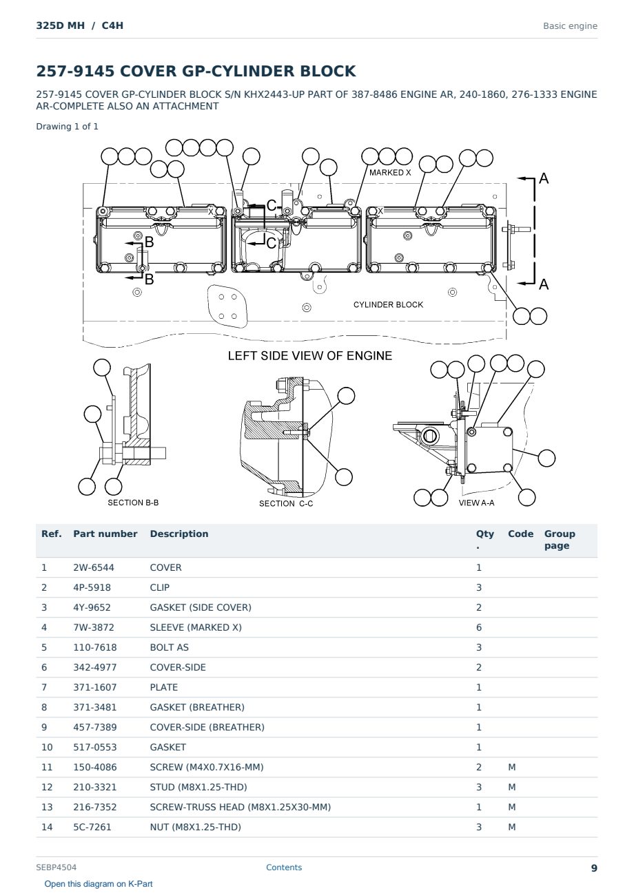 Caterpillar 325D MH S/N C4H Partsbook SEBP4504 (English) - sample page 9 of 10 Caterpillar 325D MH S/N C4H Partsbook SEBP4504 (English) - sample page 9 of 10
