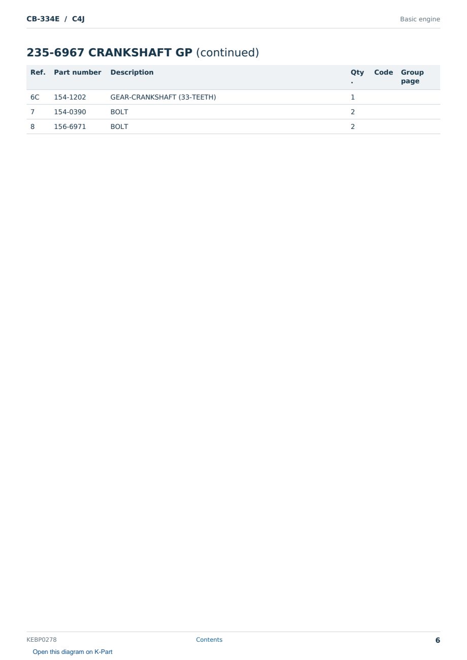 Caterpillar CB-334E S/N C4J Partsbook KEBP0278 (English) - sample page 6 of 10 Caterpillar CB-334E S/N C4J Partsbook KEBP0278 (English) - sample page 6 of 10
