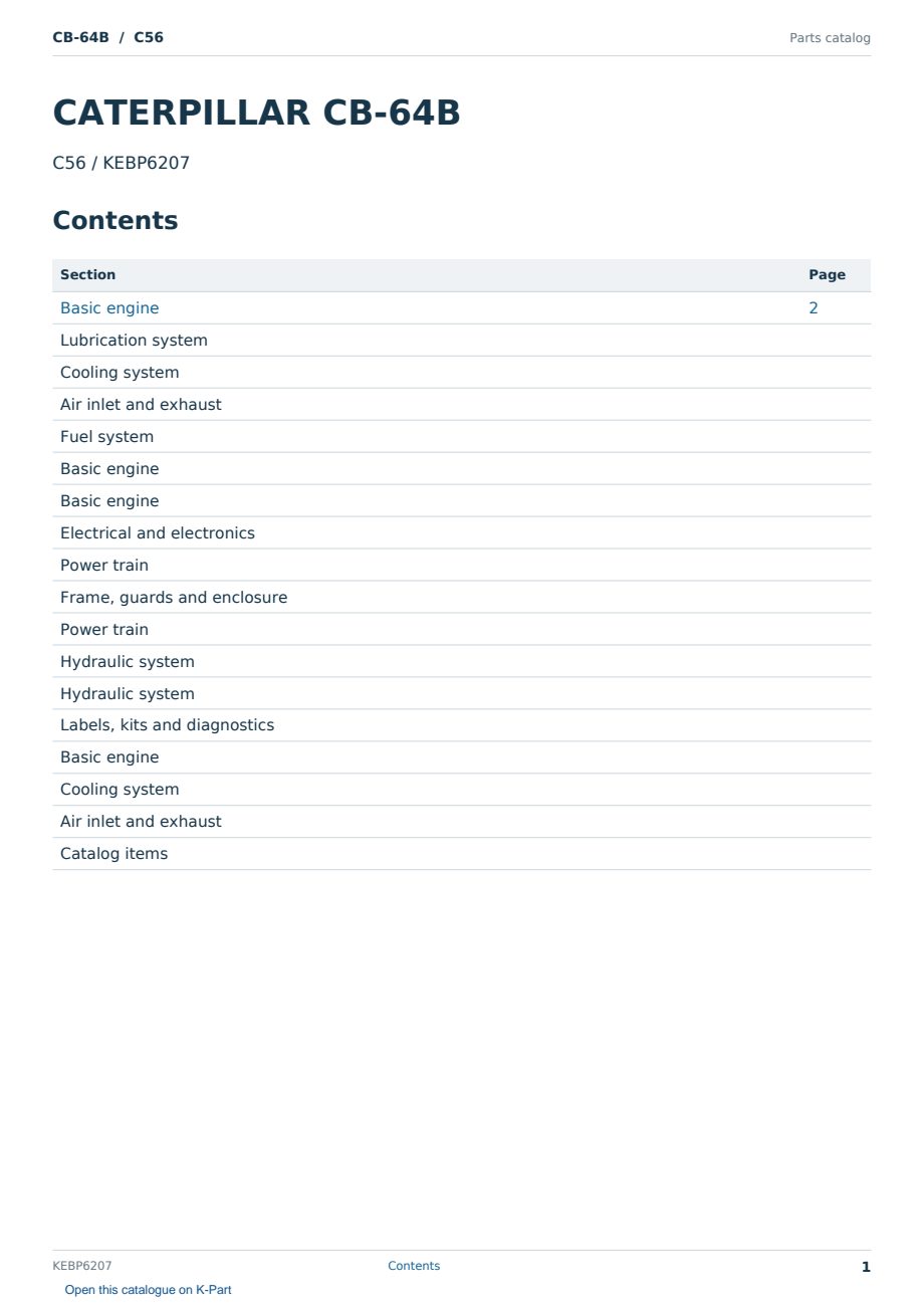 Caterpillar CB-64B S/N C56 Partsbook KEBP6207 (English) - sample page 1 of 10 Caterpillar CB-64B S/N C56 Partsbook KEBP6207 (English) - sample page 1 of 10