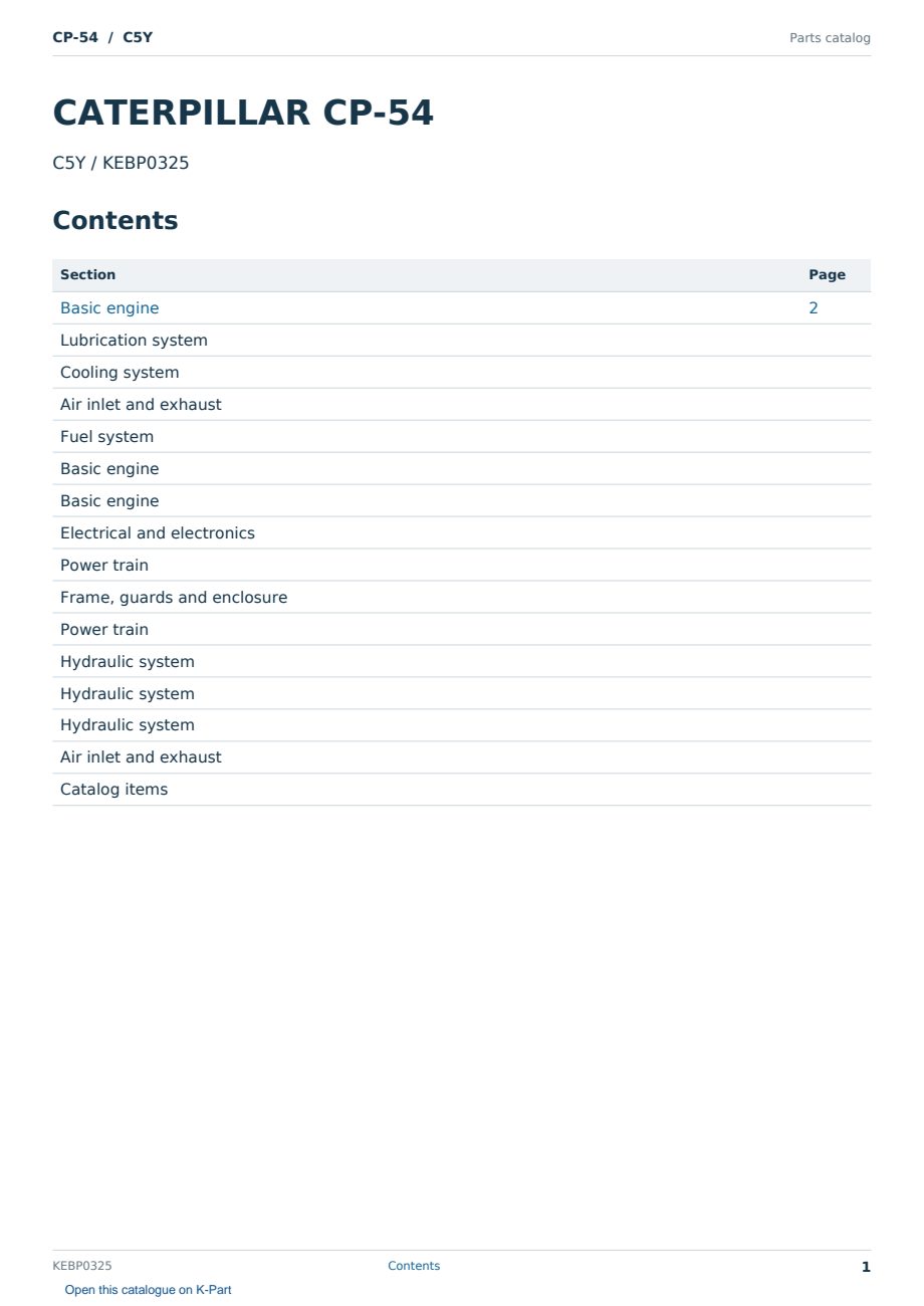 Caterpillar CP-54 S/N C5Y Partsbook KEBP0325 (English) - sample page 1 of 10 Caterpillar CP-54 S/N C5Y Partsbook KEBP0325 (English) - sample page 1 of 10