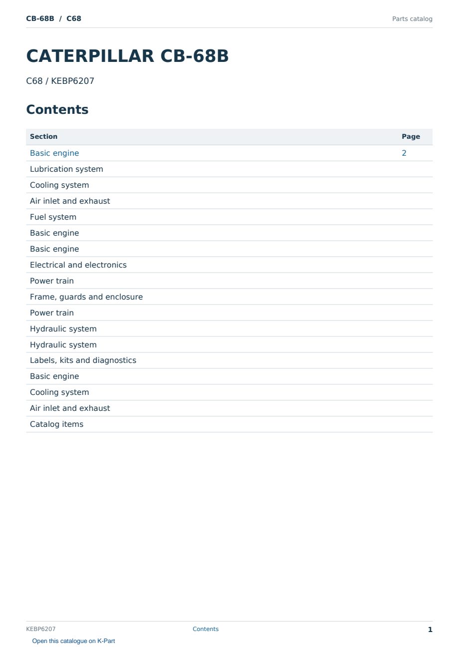 Caterpillar CB-68B S/N C68 Partsbook KEBP6207 (English) - sample page 1 of 10 Caterpillar CB-68B S/N C68 Partsbook KEBP6207 (English) - sample page 1 of 10