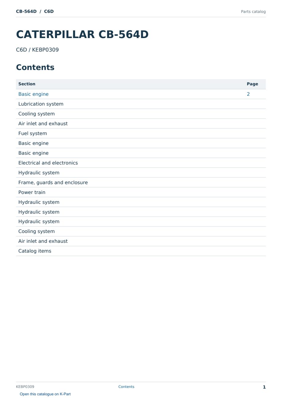 Caterpillar CB-564D S/N C6D Partsbook KEBP0309 (English) - sample page 1 of 10 Caterpillar CB-564D S/N C6D Partsbook KEBP0309 (English) - sample page 1 of 10