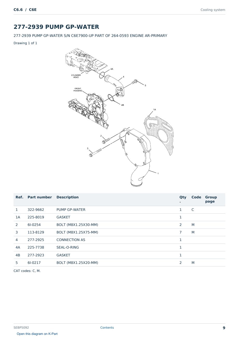Caterpillar C6.6 S/N C6E Partsbook SEBP5092 (English) - sample page 9 of 10 Caterpillar C6.6 S/N C6E Partsbook SEBP5092 (English) - sample page 9 of 10
