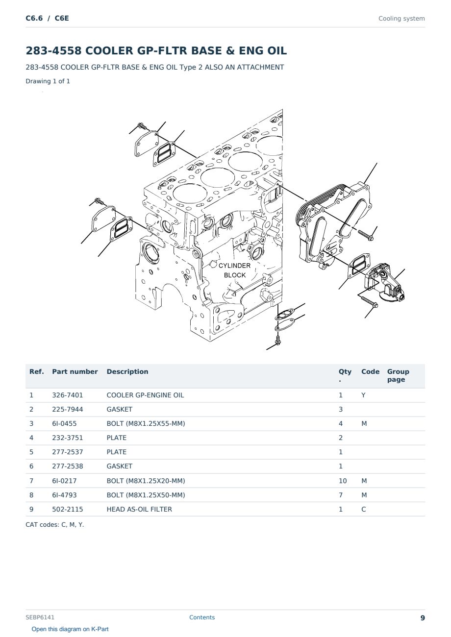 Caterpillar C6.6 S/N C6E Partsbook SEBP6141 (English) - sample page 9 of 10 Caterpillar C6.6 S/N C6E Partsbook SEBP6141 (English) - sample page 9 of 10
