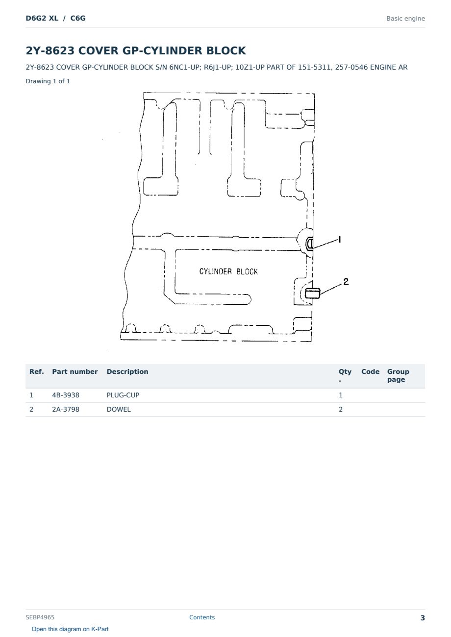 Caterpillar D6G2 XL S/N C6G Partsbook SEBP4965 (English) - sample page 3 of 10 Caterpillar D6G2 XL S/N C6G Partsbook SEBP4965 (English) - sample page 3 of 10