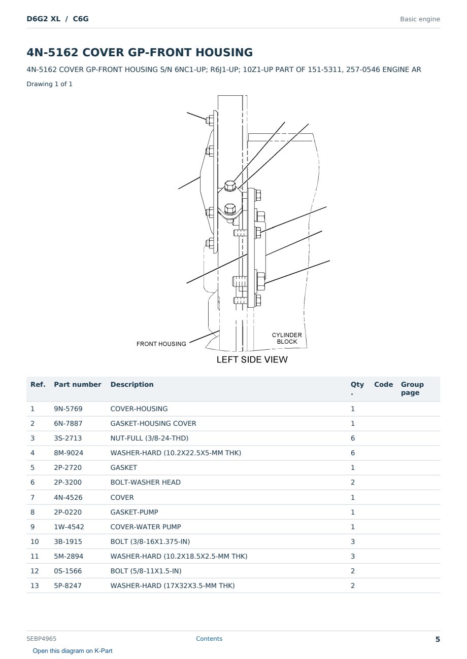 Caterpillar D6G2 XL S/N C6G Partsbook SEBP4965 (English) - sample page 5 of 10 Caterpillar D6G2 XL S/N C6G Partsbook SEBP4965 (English) - sample page 5 of 10