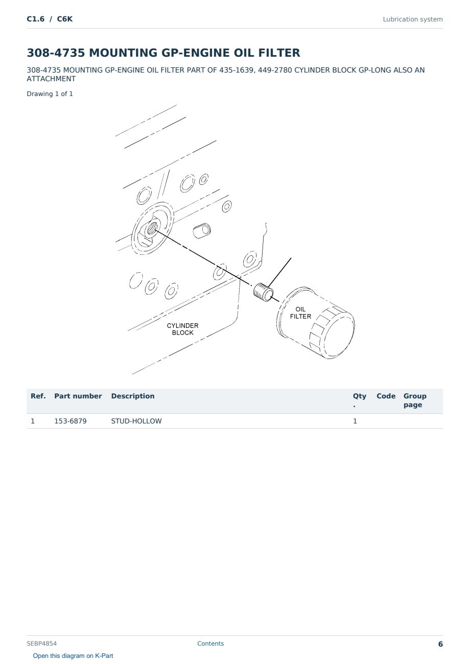 Caterpillar C1.6 S/N C6K Partsbook SEBP4854 (English) - sample page 6 of 10 Caterpillar C1.6 S/N C6K Partsbook SEBP4854 (English) - sample page 6 of 10