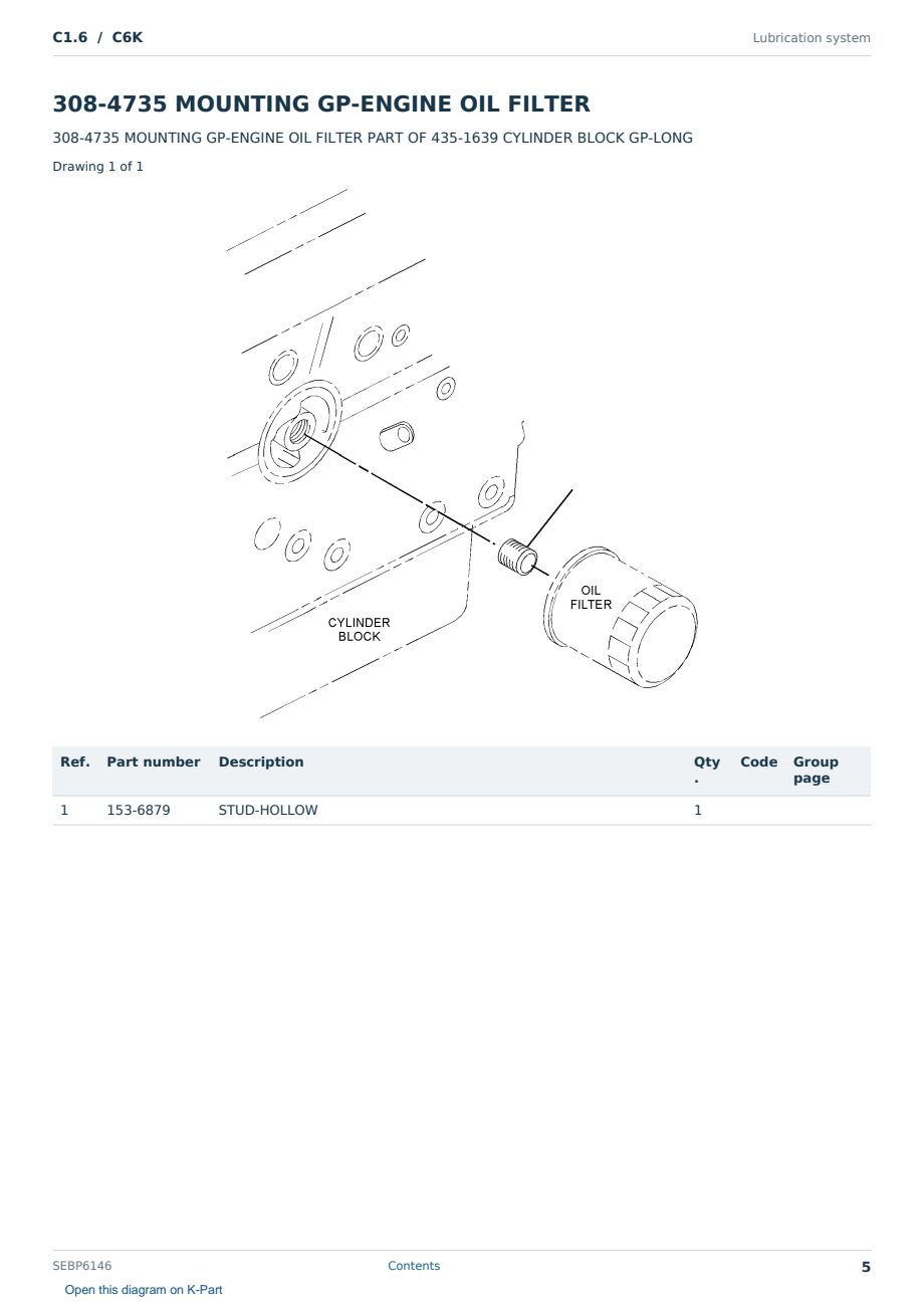 Caterpillar C1.6 S/N C6K Partsbook SEBP6146 (English) - sample page 5 of 10 Caterpillar C1.6 S/N C6K Partsbook SEBP6146 (English) - sample page 5 of 10