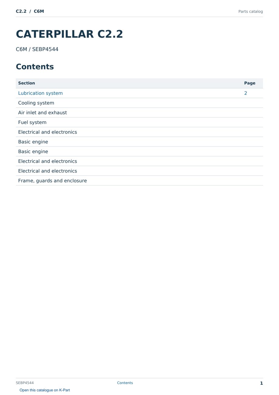 Caterpillar C2.2 S/N C6M Partsbook SEBP4544 (English) - sample page 1 of 10 Caterpillar C2.2 S/N C6M Partsbook SEBP4544 (English) - sample page 1 of 10
