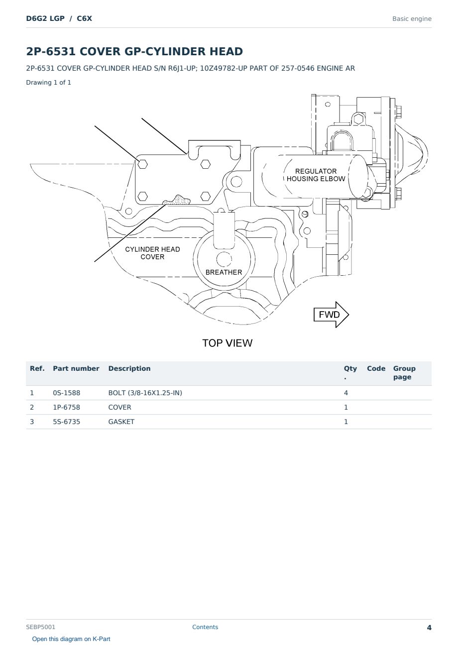 Caterpillar D6G2 LGP S/N C6X Partsbook SEBP5001 (English) - sample page 4 of 10 Caterpillar D6G2 LGP S/N C6X Partsbook SEBP5001 (English) - sample page 4 of 10