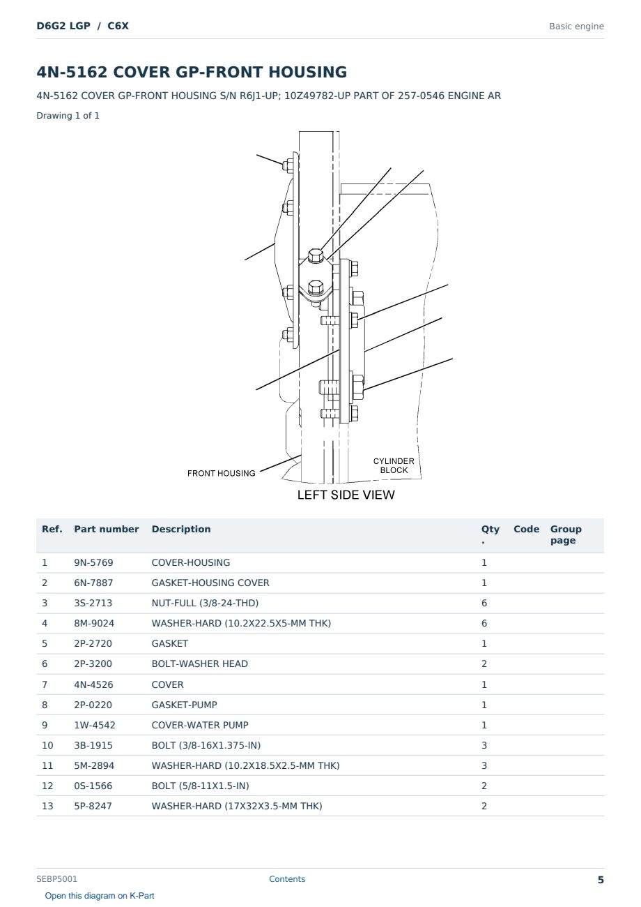 Caterpillar D6G2 LGP S/N C6X Partsbook SEBP5001 (English) - sample page 5 of 10 Caterpillar D6G2 LGP S/N C6X Partsbook SEBP5001 (English) - sample page 5 of 10