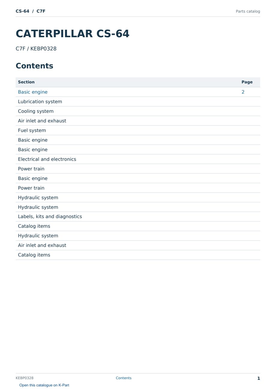 Caterpillar CS-64 S/N C7F Partsbook KEBP0328 (English) - sample page 1 of 10 Caterpillar CS-64 S/N C7F Partsbook KEBP0328 (English) - sample page 1 of 10