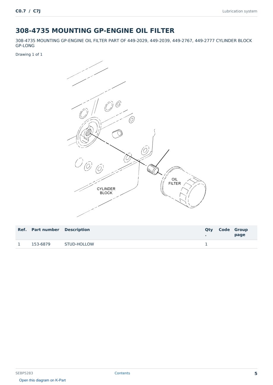 Caterpillar C0.7 S/N C7J Partsbook SEBP5283 (English) - sample page 5 of 10 Caterpillar C0.7 S/N C7J Partsbook SEBP5283 (English) - sample page 5 of 10