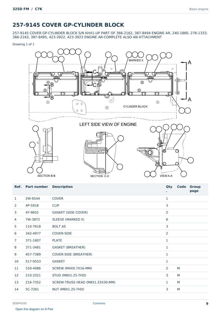 Caterpillar 325D FM S/N C7K Partsbook SEBP4595 (English) - sample page 9 of 10 Caterpillar 325D FM S/N C7K Partsbook SEBP4595 (English) - sample page 9 of 10
