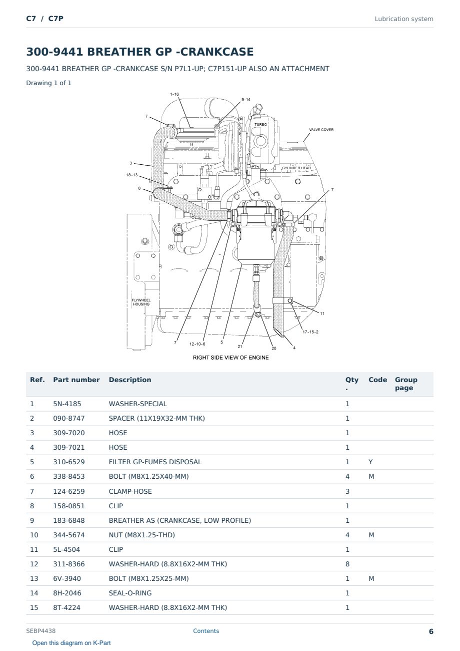 Caterpillar C7 S/N C7P Partsbook SEBP4438 (English) - sample page 6 of 10 Caterpillar C7 S/N C7P Partsbook SEBP4438 (English) - sample page 6 of 10