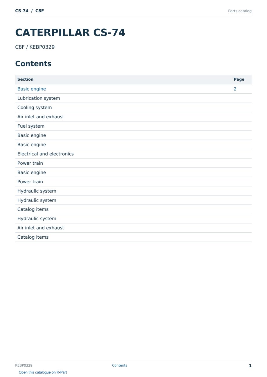 Caterpillar CS-74 S/N C8F Partsbook KEBP0329 (English) - sample page 1 of 10 Caterpillar CS-74 S/N C8F Partsbook KEBP0329 (English) - sample page 1 of 10