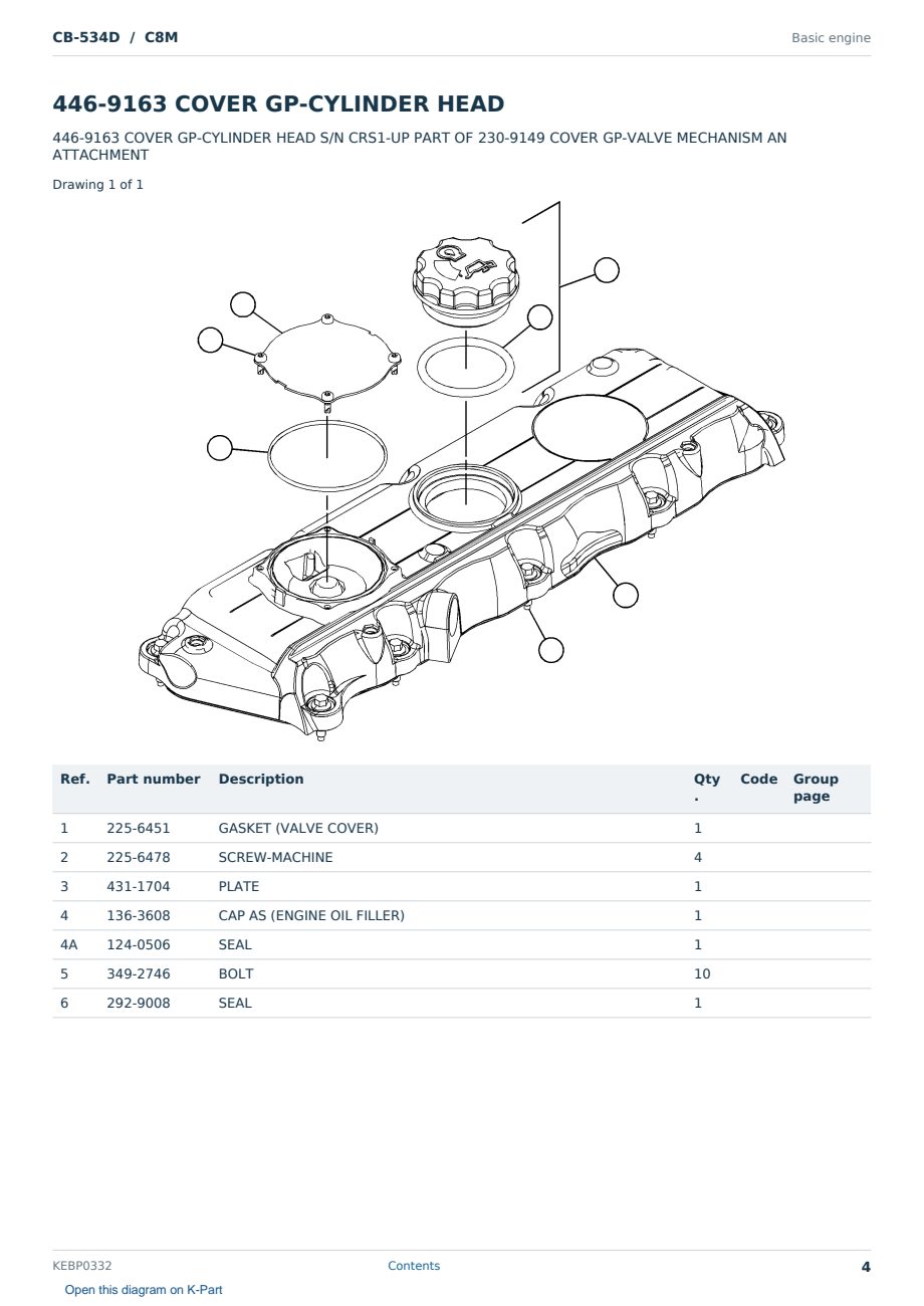 Caterpillar CB-534D S/N C8M Partsbook KEBP0332 (English) - sample page 4 of 10 Caterpillar CB-534D S/N C8M Partsbook KEBP0332 (English) - sample page 4 of 10