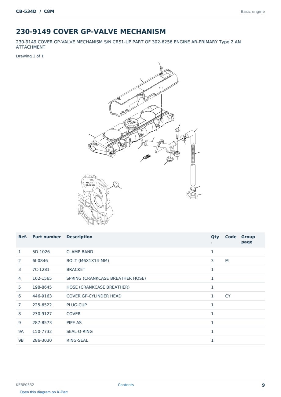 Caterpillar CB-534D S/N C8M Partsbook KEBP0332 (English) - sample page 9 of 10 Caterpillar CB-534D S/N C8M Partsbook KEBP0332 (English) - sample page 9 of 10