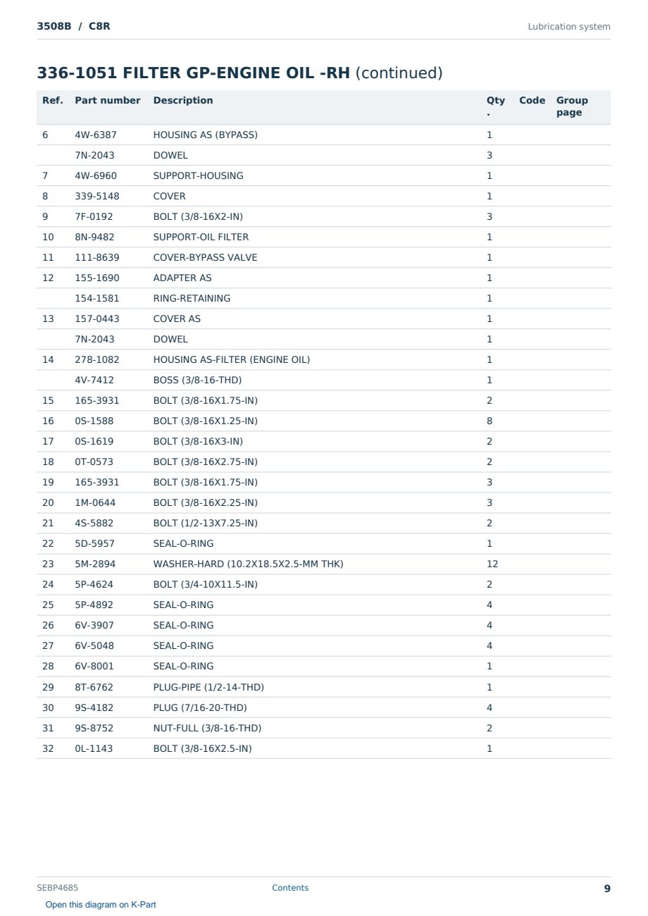 Caterpillar 3508B S/N C8R Partsbook SEBP4685 (English) - sample page 9 of 10 Caterpillar 3508B S/N C8R Partsbook SEBP4685 (English) - sample page 9 of 10