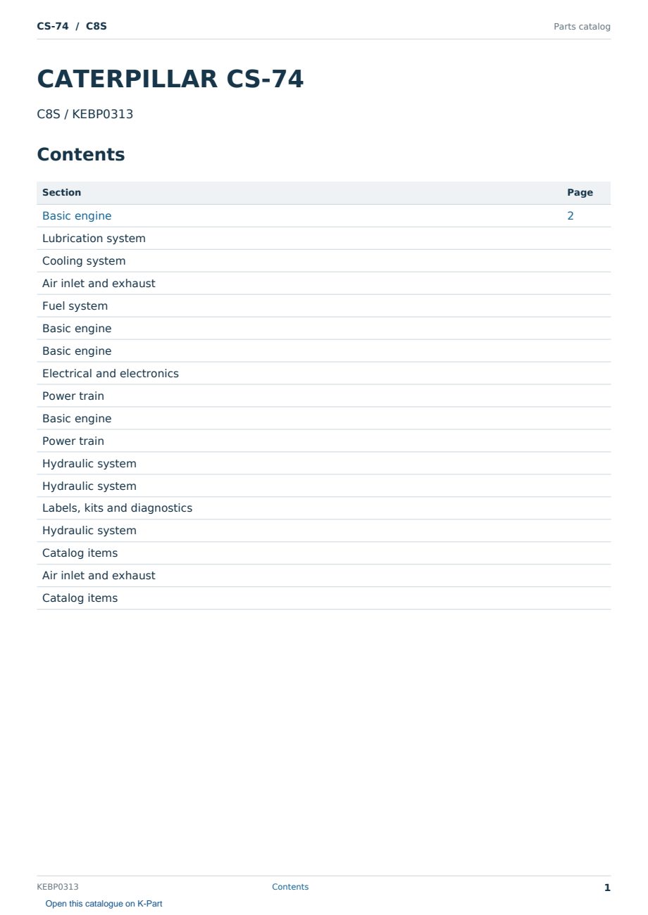 Caterpillar CS-74 S/N C8S Partsbook KEBP0313 (English) - sample page 1 of 10 Caterpillar CS-74 S/N C8S Partsbook KEBP0313 (English) - sample page 1 of 10