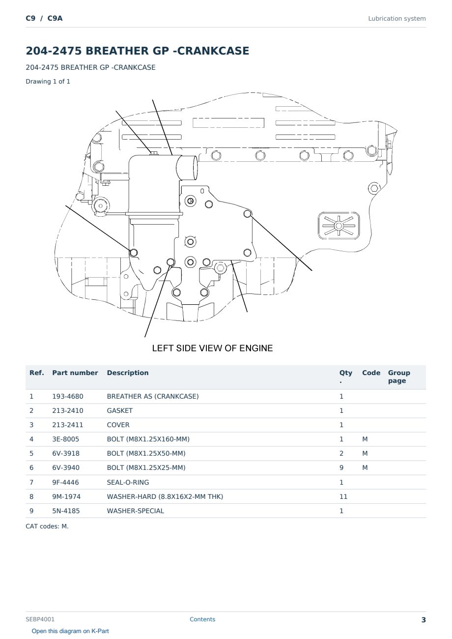Caterpillar C9 S/N C9A Partsbook SEBP4001 (English) - sample page 3 of 10 Caterpillar C9 S/N C9A Partsbook SEBP4001 (English) - sample page 3 of 10