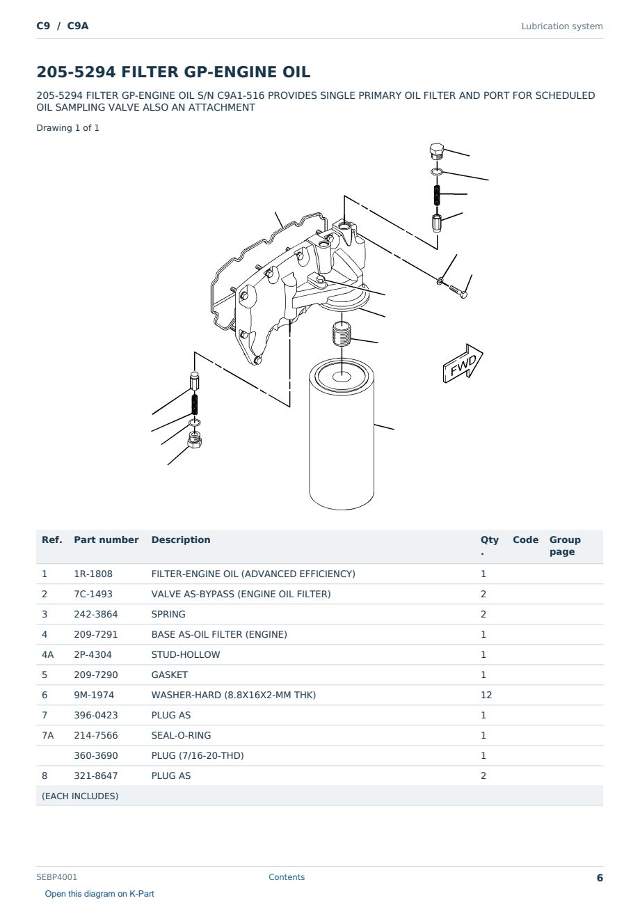 Caterpillar C9 S/N C9A Partsbook SEBP4001 (English) - sample page 6 of 10 Caterpillar C9 S/N C9A Partsbook SEBP4001 (English) - sample page 6 of 10