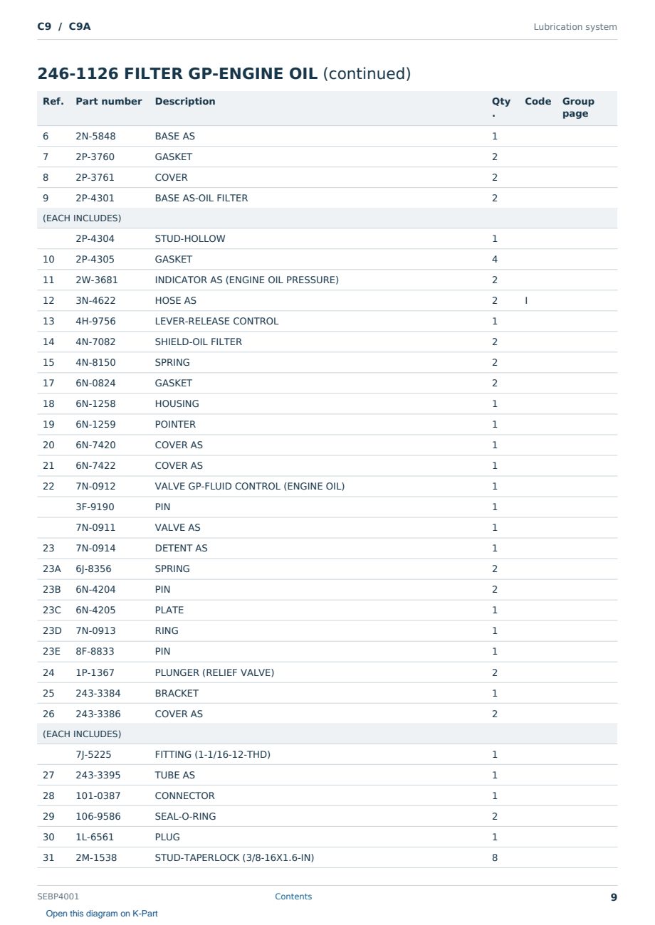 Caterpillar C9 S/N C9A Partsbook SEBP4001 (English) - sample page 9 of 10 Caterpillar C9 S/N C9A Partsbook SEBP4001 (English) - sample page 9 of 10
