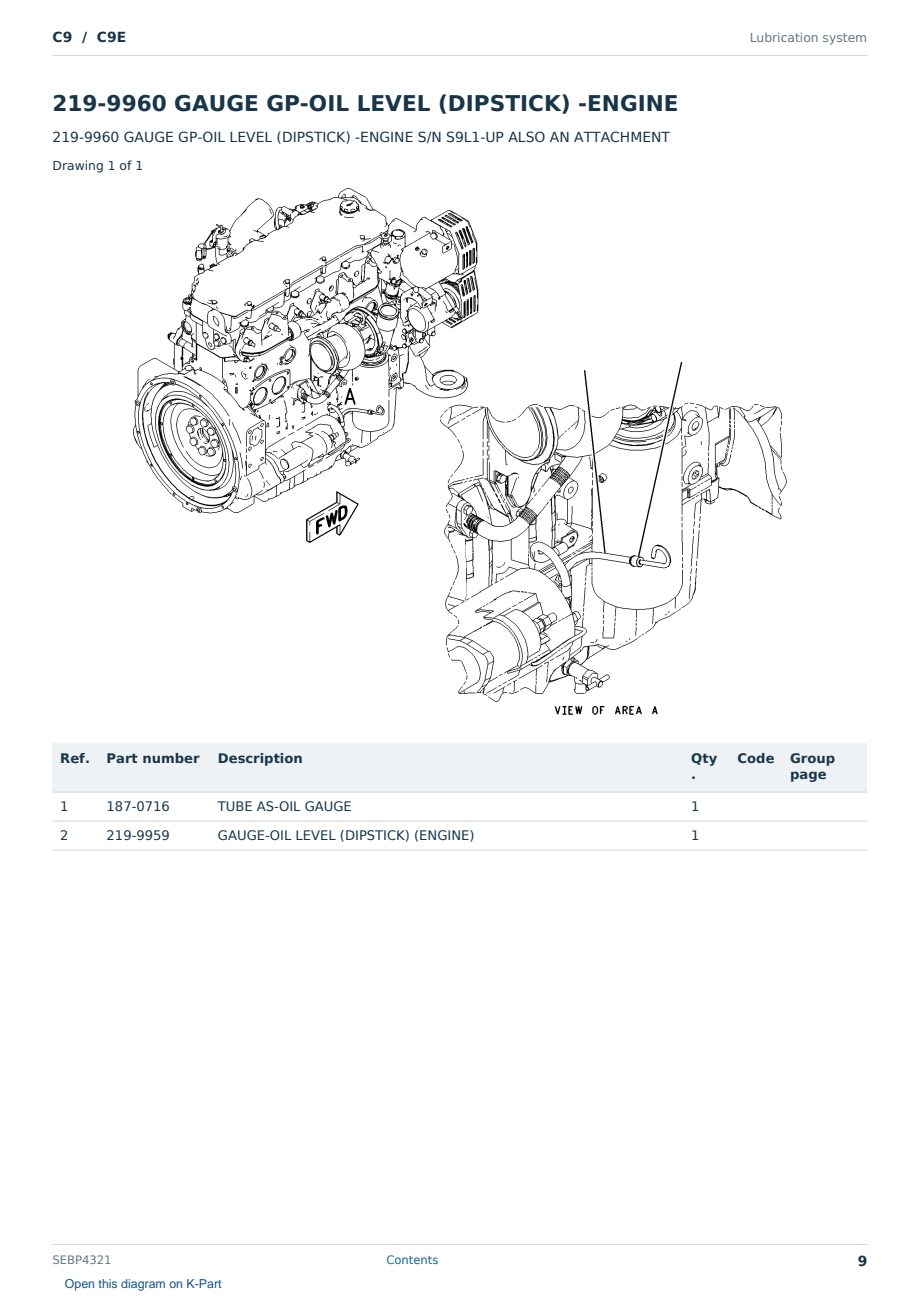 Caterpillar C9 S/N C9E Partsbook SEBP4321 (English) - sample page 9 of 10 Caterpillar C9 S/N C9E Partsbook SEBP4321 (English) - sample page 9 of 10