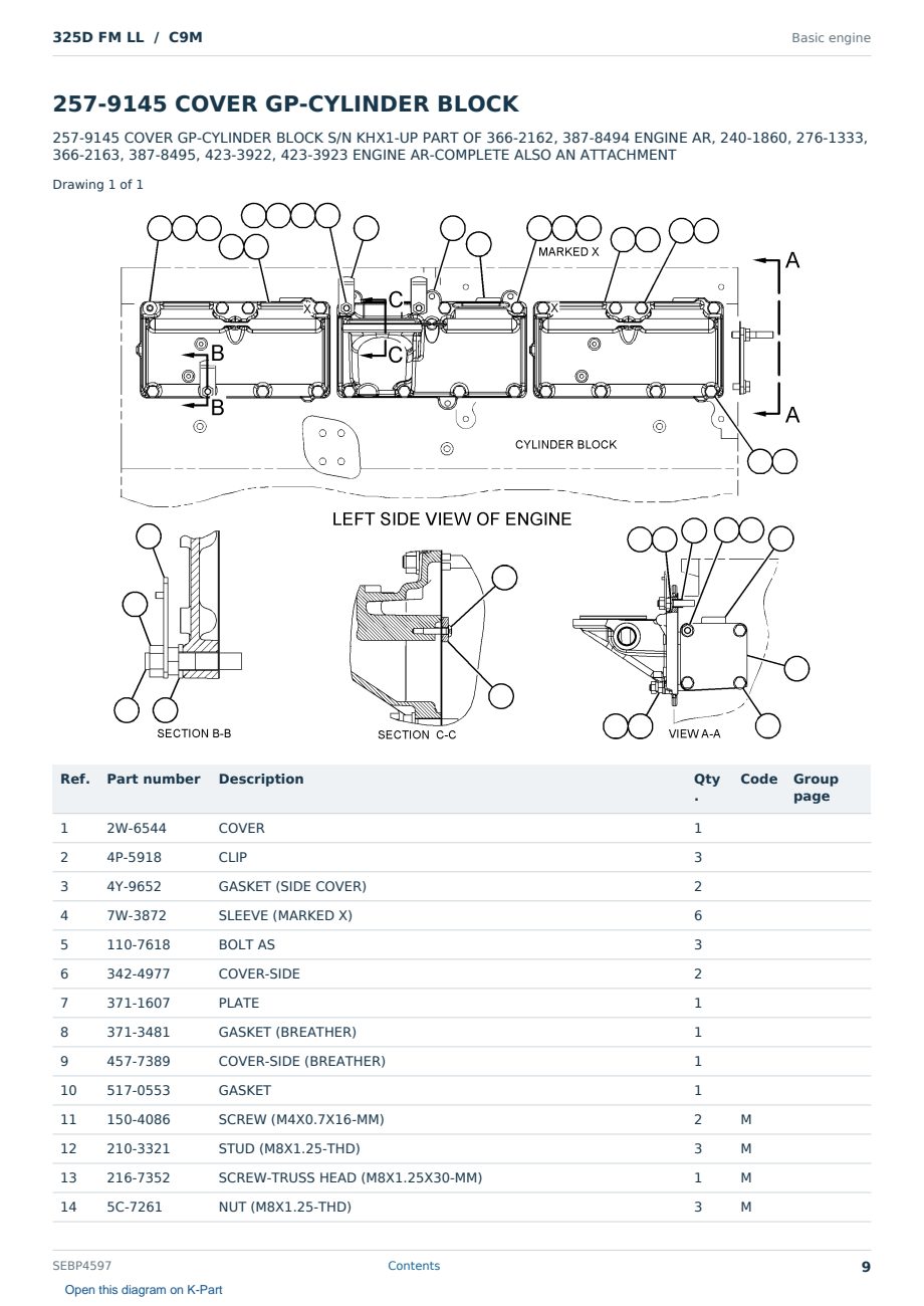 Caterpillar 325D FM LL S/N C9M Partsbook SEBP4597 (English) - sample page 9 of 10 Caterpillar 325D FM LL S/N C9M Partsbook SEBP4597 (English) - sample page 9 of 10