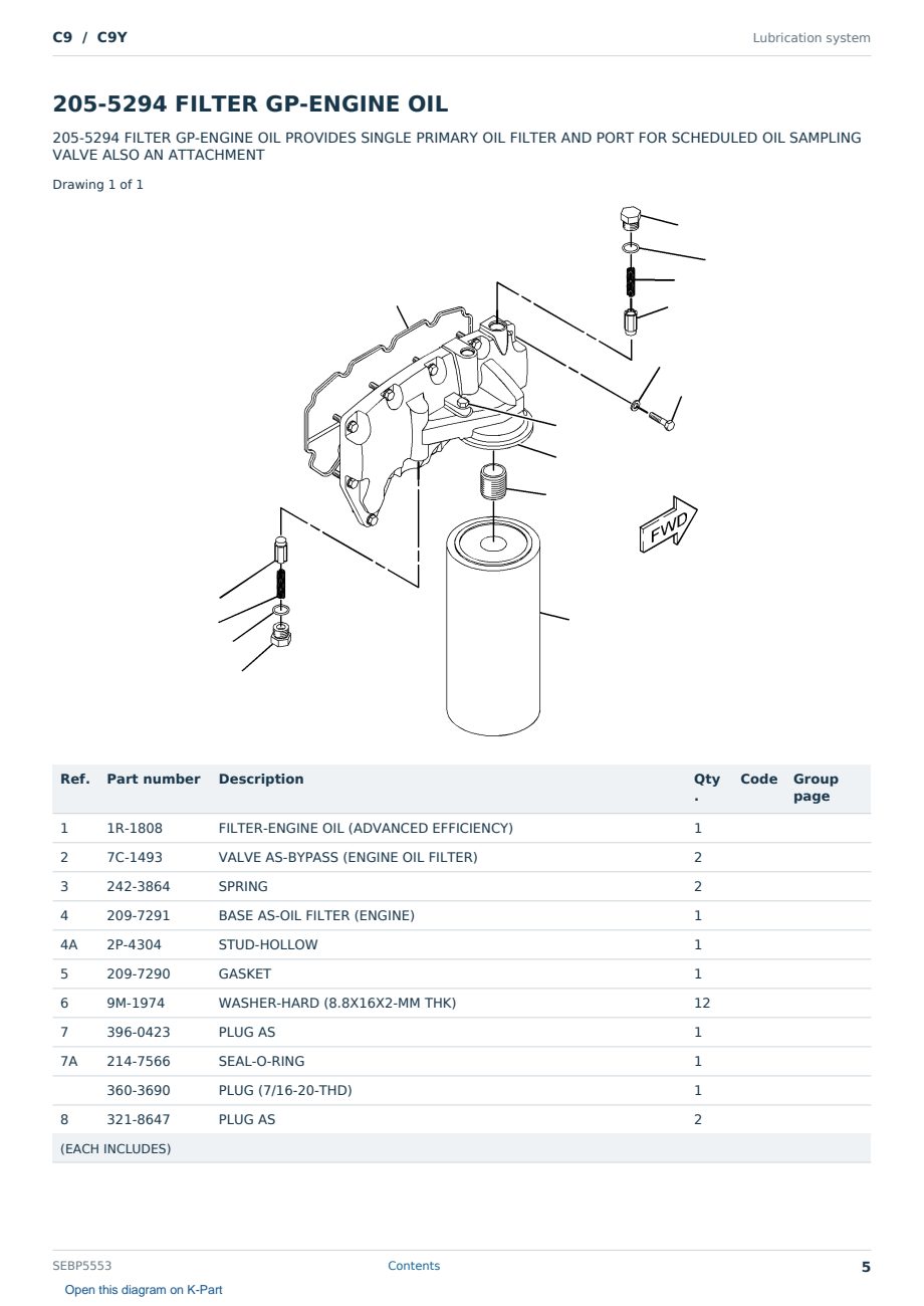 Caterpillar C9 S/N C9Y Partsbook SEBP5553 (English) - sample page 5 of 10 Caterpillar C9 S/N C9Y Partsbook SEBP5553 (English) - sample page 5 of 10