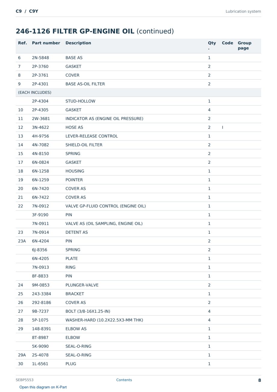 Caterpillar C9 S/N C9Y Partsbook SEBP5553 (English) - sample page 8 of 10 Caterpillar C9 S/N C9Y Partsbook SEBP5553 (English) - sample page 8 of 10