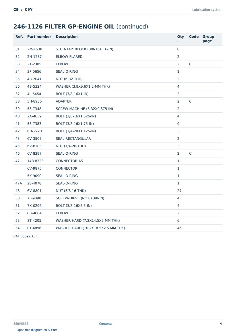 Caterpillar C9 S/N C9Y Partsbook SEBP5553 (English) - sample page 9 of 10 Caterpillar C9 S/N C9Y Partsbook SEBP5553 (English) - sample page 9 of 10