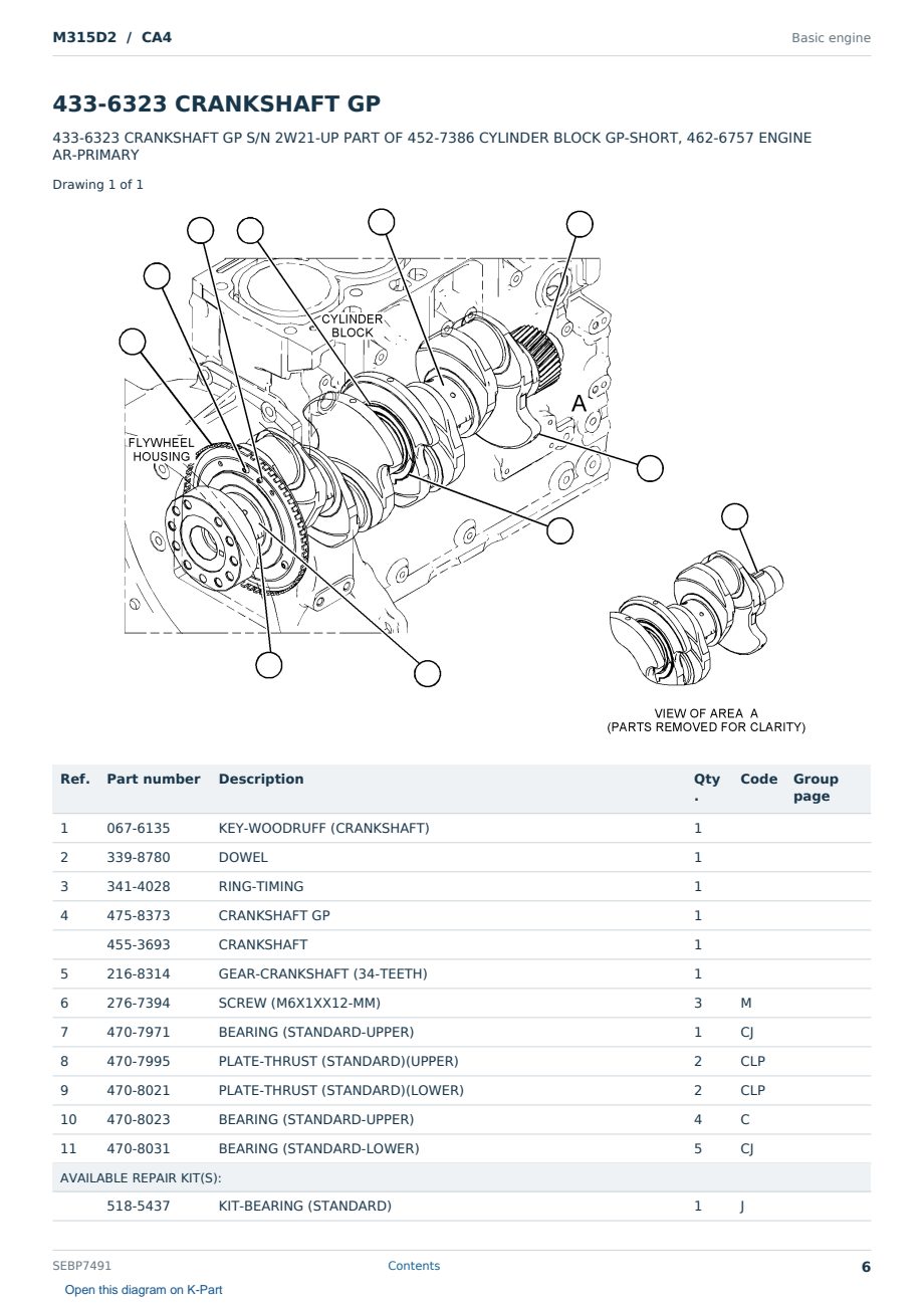 Caterpillar M315D2 S/N CA4 Partsbook SEBP7491 (English) - sample page 6 of 10 Caterpillar M315D2 S/N CA4 Partsbook SEBP7491 (English) - sample page 6 of 10