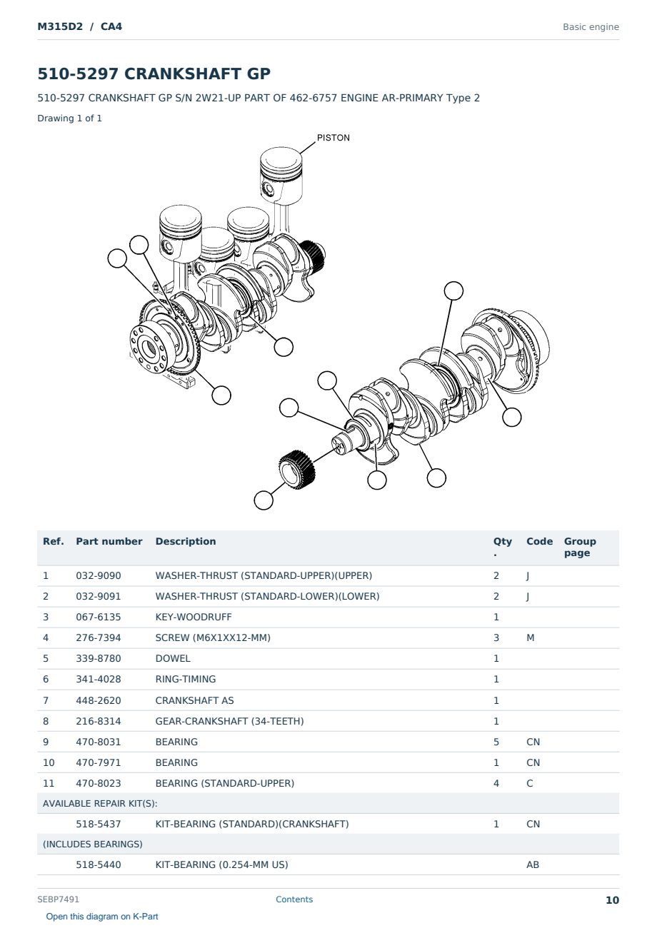 Caterpillar M315D2 S/N CA4 Partsbook SEBP7491 (English) - sample page 10 of 10 Caterpillar M315D2 S/N CA4 Partsbook SEBP7491 (English) - sample page 10 of 10