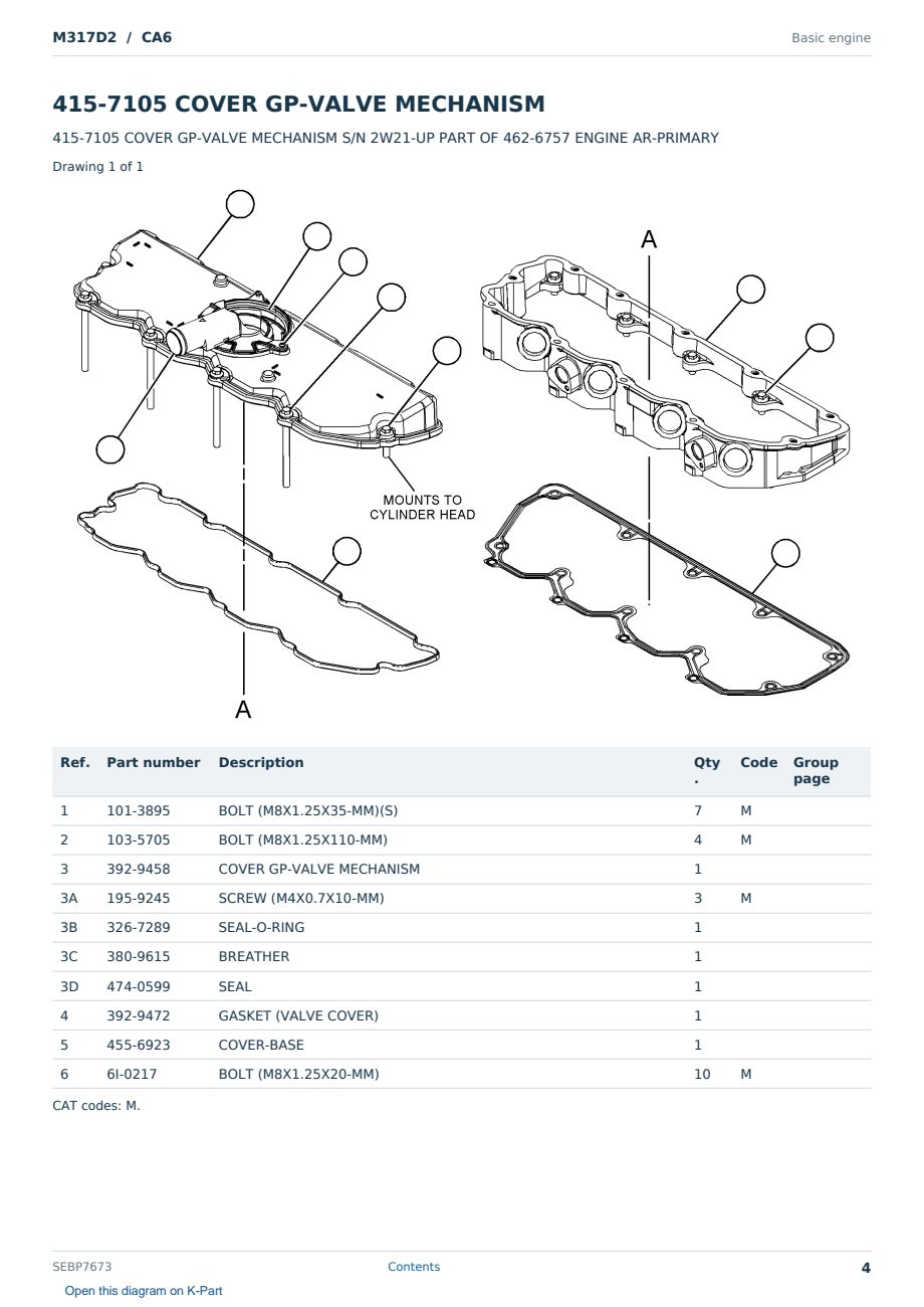 Caterpillar M317D2 S/N CA6 Partsbook SEBP7673 (English) - sample page 4 of 10 Caterpillar M317D2 S/N CA6 Partsbook SEBP7673 (English) - sample page 4 of 10