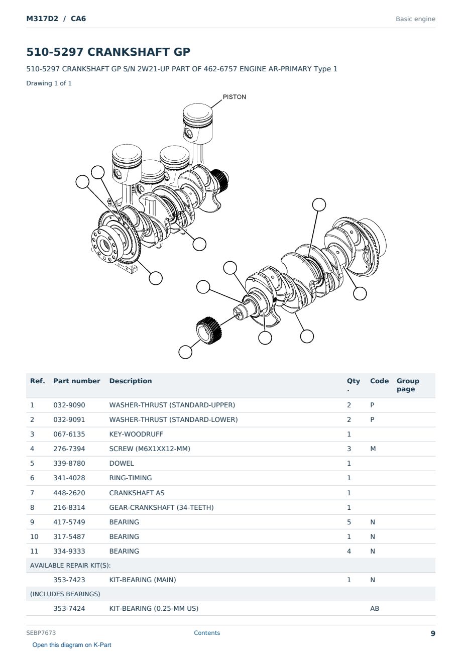 Caterpillar M317D2 S/N CA6 Partsbook SEBP7673 (English) - sample page 9 of 10 Caterpillar M317D2 S/N CA6 Partsbook SEBP7673 (English) - sample page 9 of 10