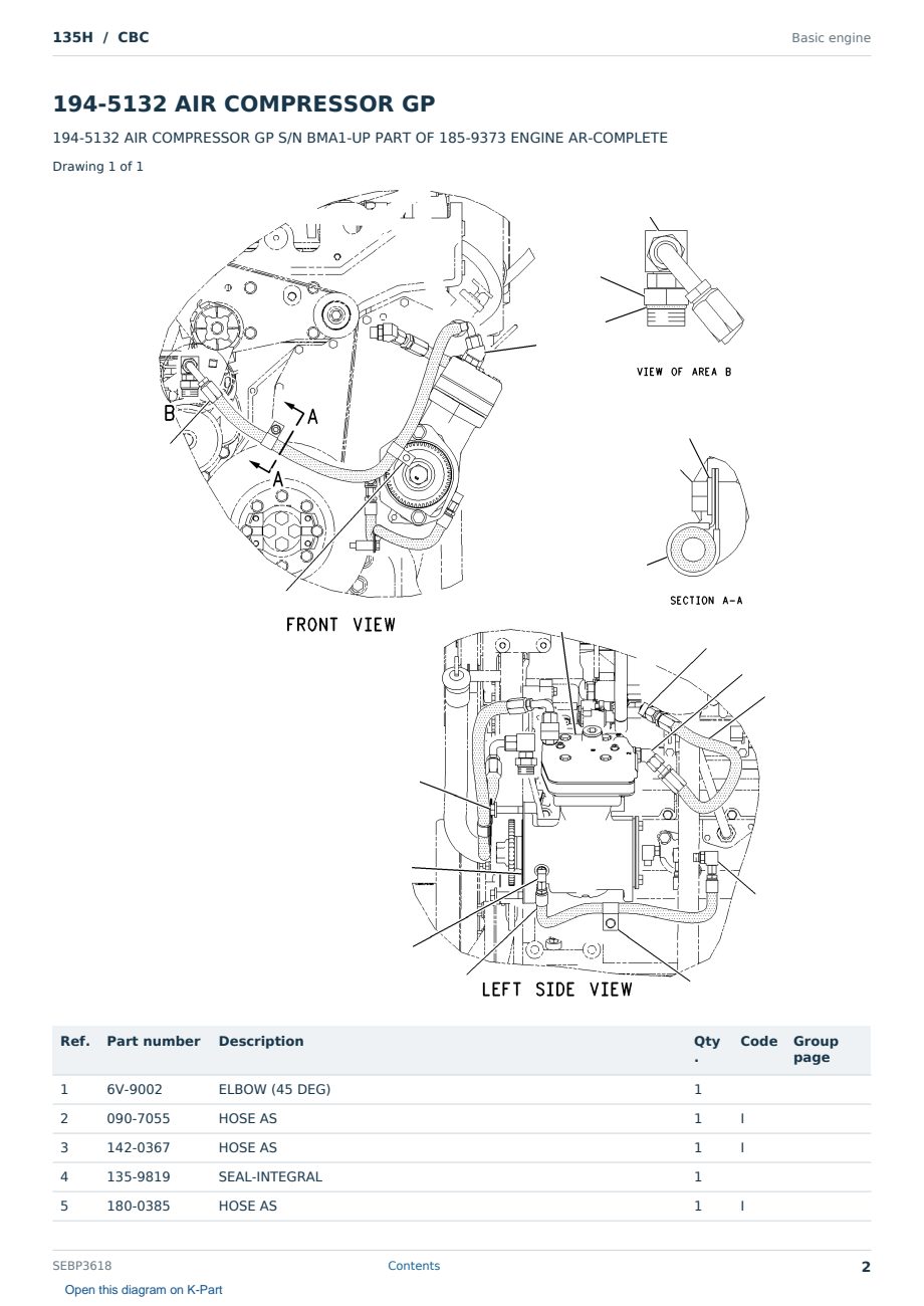 Caterpillar 135H S/N CBC Partsbook SEBP3618 (English) - sample page 2 of 10 Caterpillar 135H S/N CBC Partsbook SEBP3618 (English) - sample page 2 of 10