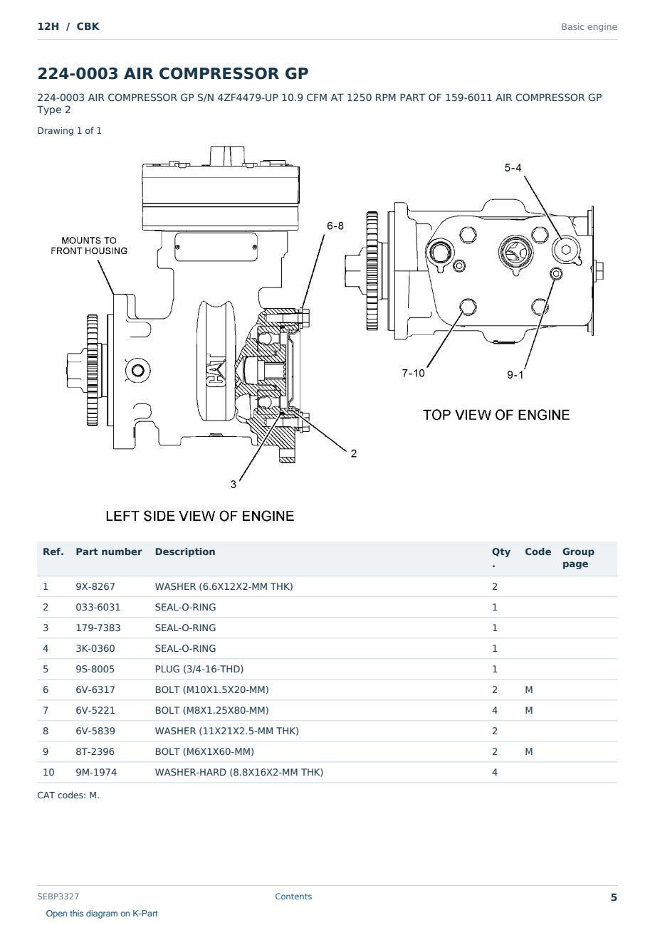 Caterpillar 12H S/N CBK Partsbook SEBP3327 (English) - sample page 5 of 10 Caterpillar 12H S/N CBK Partsbook SEBP3327 (English) - sample page 5 of 10